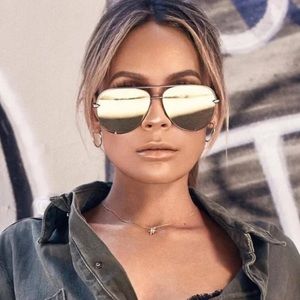 Quay x Desi High Key Gold Mirrored Aviator Sunglasses